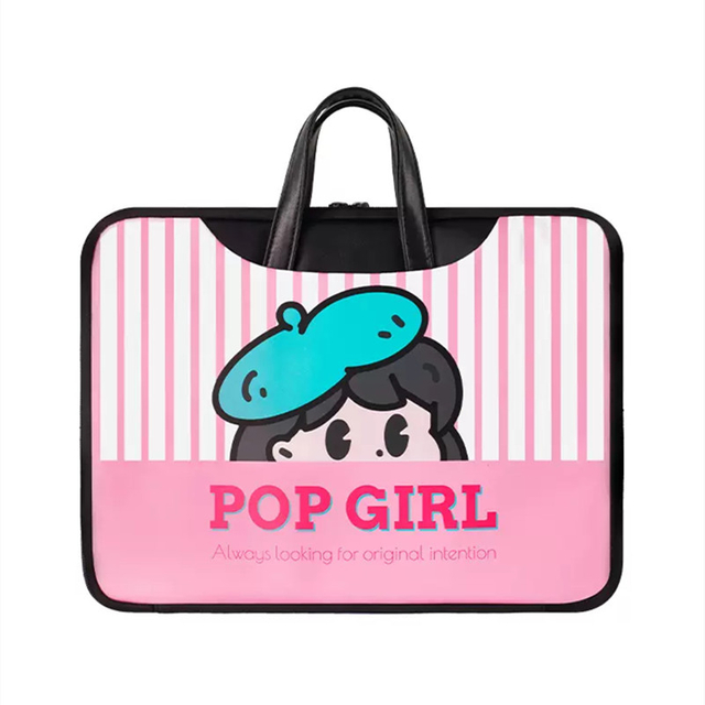 Custom Logo Design PU Leather Laptop Bag Girl Character College Students Travel Daily Use Laptop Bag