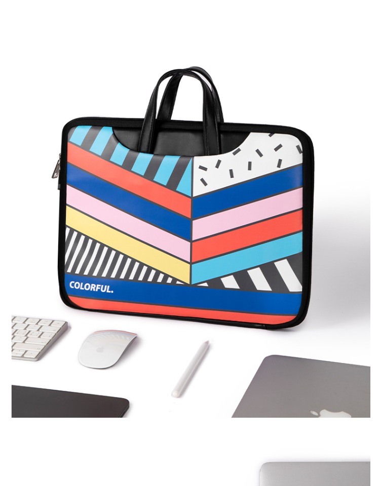 colorful stripe laptop bag scene