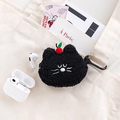 Cute Korean Style Airpods Pouch Soft Black Kitty Mini Key Coin Pouch for Girls