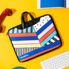 Custom Logo Design PU Leather Laptop Bag Colorful Stripe Laptop Briefcase for Men Women
