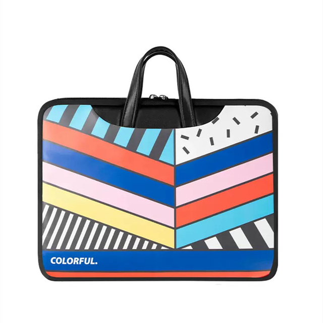Custom Logo Design PU Leather Laptop Bag Colorful Stripe Laptop Briefcase for Men Women