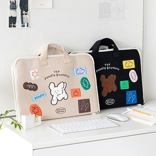 Cute Puppy Laptop Sleeve Soft Cotton Shockproof Laptop Bag with Handle Strap