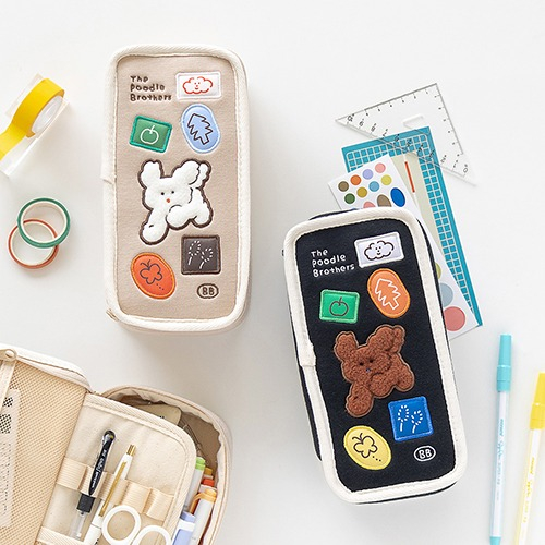 BB Poodle Zipper Open Pen Case Soft Animal Print Students Pen Bag
