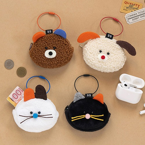 Cute Korean Style Airpods Pouch Soft Fur Animal Shape Earphone Bag